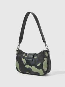 ROMWE Grunge Punk Women's Shoulder Bag With Letter Rhinestone Embellished Camouflage Pattern, Fashionable - Army Green - View 7