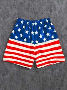 PantsHub Teen Boy Casual Loose Woven Patterned Shorts, Comfortable & Versatile,4th Of July