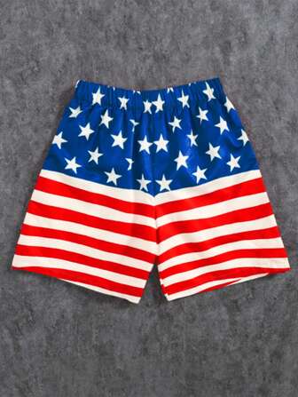 PantsHub Teen Boy Casual Loose Woven Patterned Shorts, Comfortable & Versatile,4th Of July