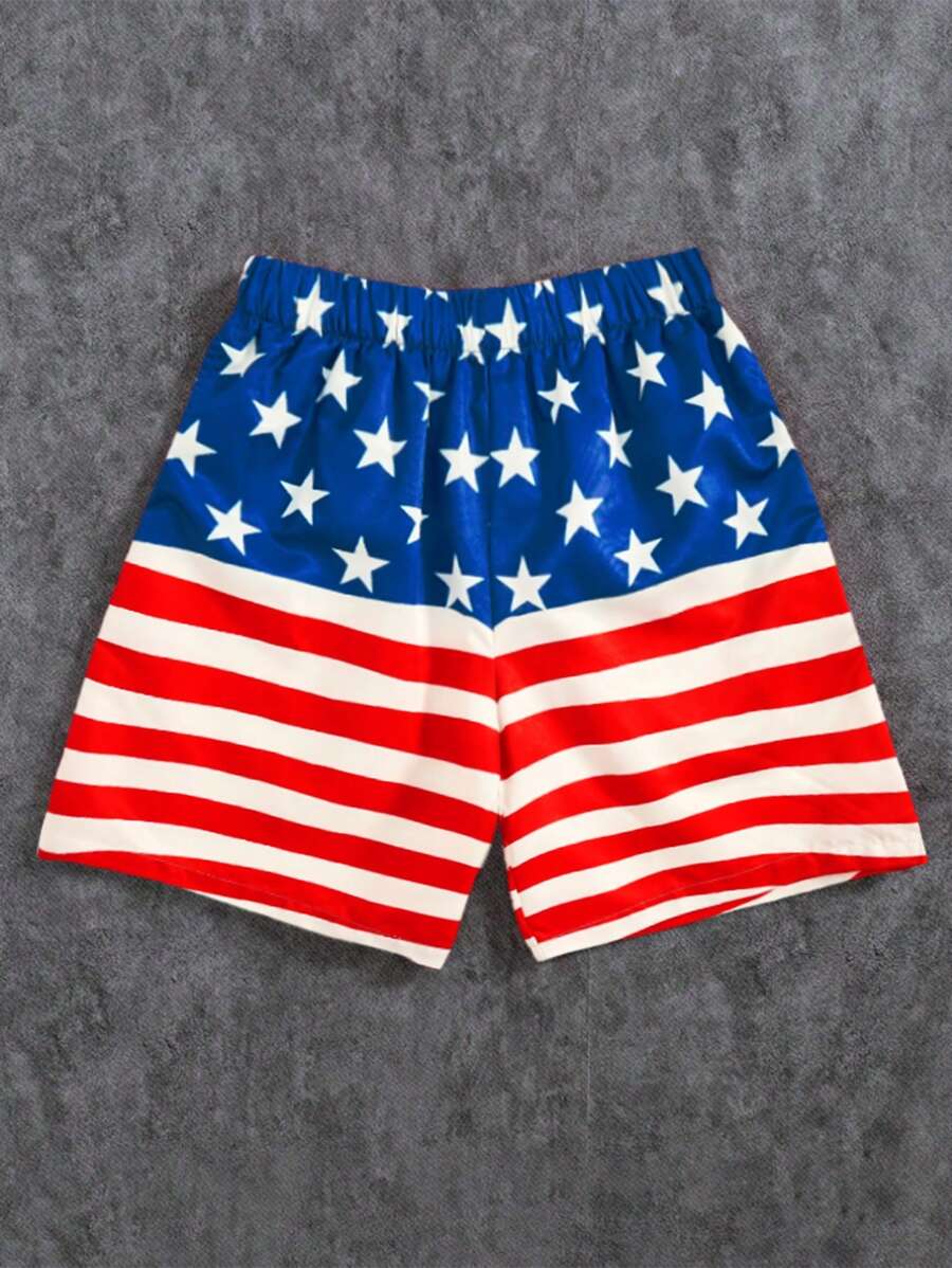 PantsHub Teen Boy Casual Loose Woven Patterned Shorts, Comfortable & Versatile,4th Of July