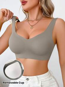 SHEIN 1pc Women Seamless Bra, Wire-Free Supportive Everyday Simple Comfortable Camisole Bra