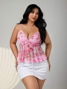 SHEIN ICON Camiseta de tallas grandes con estampado de paisley en malla, adecuada para el verano y las vacaciones