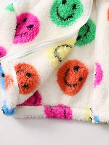 年轻女孩彩色花朵图案立领长袖拉链高领保暖泰迪夹克，羊毛开衫，温暖舒适，非常适合秋冬季休闲日常穿着和上学日常穿着，适合圣诞节 - 白色 - 查看 6