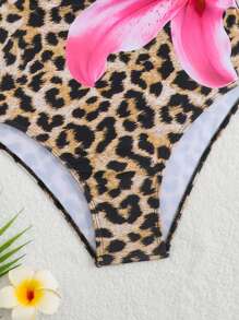 Teen Girl Asymmetric Neck Leopard And Floral Print One-Piece Swimsuit Bathing Suits For Girls One Piece One Piese Bathing Suit For Girls Bathing Suits For Teens Top Swimsuits For Girls One Piece One Piece Bathing Suit For Girls