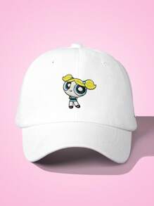 THE POWERPUFF GIRLS X SHEIN Baseballcap in Weiß mit Blasenstickerei und Seitenbuchstabendruck