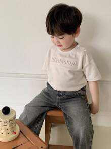 Hapijoa 男童街头印花宽松短袖上衣，夏季 - 米色 - 查看 8