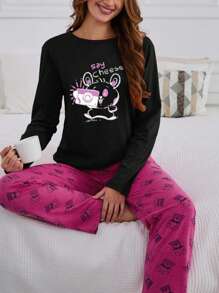 EURMUSE 100% Cotton 2Pcs  Animal Printed PJ Set - Navy Blue - View 6