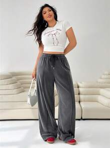 Solflare 大码女式抽绳腰黑色休闲运动裤