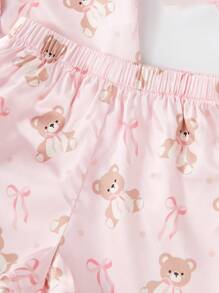 مجموعتان من القمصان قصيرة الأكمام والشورتات المطبوعة بنقوش الدب الصغير لملابس المنزل الكاجوال للأطفال الصغار، جديد