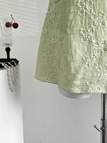 Sweetra Floral Embroidery Ruffled Strap Vacation Style A-Line Short Dress For Ladies, Green - Green - View 5