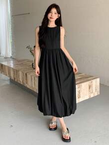 DAZY Vestido informal estilo maxi sin mangas con estampado floral negro, elegante para vacaciones - Negro - Ver 3