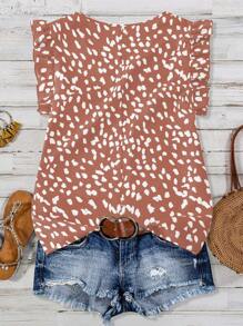 Chiquease French Style Elegant Woven V-Neck Cap Sleeve Regular Printed Women Blouse, New Summer Design - Pink - View 2