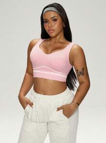 Easithlete Plus Size Seamless Pink Sports Bra - Pink - View 4