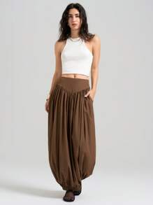 Ontre 2025 年女士纯色夏季时尚带口袋灯笼裙，优雅派对裙适合独立日、度假、海滩、休闲、毕业典礼、婚礼、阵亡将士纪念日、舞会礼服，适合日常通勤，短款上衣 + 裙子套装，灯笼裙，A 字裙，百褶裙