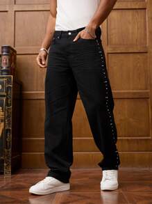 RivetRise Men's Pocket Rivet Design Straight Leg Western Cowboy Style Denim Jeans Men Rhinestone Jean - Black - View 4