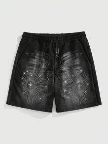ROMWE MEN Street Life Quần short thường ngày đính đá Rhinestone cổ điển dành cho nam, thích hợp mặc hàng ngày - trắng - Xem 1