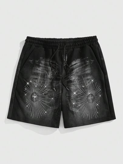 Street Life Pantaloncini casual da uomo con decorazioni in strass consumati, adatti per un uso quotidiano