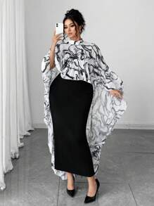 Elenzga 大码立领雪纺花卉荷叶边披肩上衣+针织吊带裙两件套，优雅派对女装，大码女装，正式女装，休闲女装套装，夏季女装套装，夏季服装 - 彩色 - 查看 6