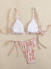 SHEIN Women Summer Sexy 2 Pieces Random Printed Backless String Bikini Set - Multicolor - View 2