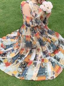 DAZY Đầm Maxi Đi Nghỉ Tay Phồng Họa Tiết Hoa Phong Cách Bohemian Cho Nữ - Nhiều màu - Xem 4