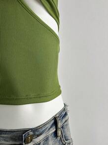 Femesol Green 3D Floral Decor Hollow V-Neck Vacation Knit Tank Top,Summer - Green - View 7