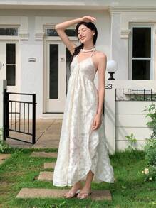 SHEIN LUNE 时尚新款女式露背大摆夏季度假连衣裙 - 白色 - 查看 5
