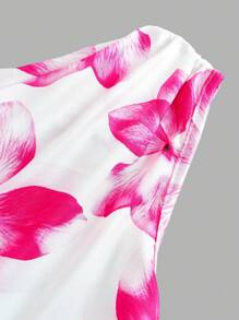 Top débardeur en tricot à fleurs asymétrique avec fronces aux épaules et ourlet pour jeunes filles, en rouge et blanc