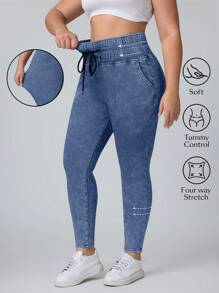 Flexra Plus Size Women's Dark Wash Drawstring Skinny Jeans - Dark Wash - View 1