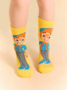 Blippi X SHEIN 3 Pairs Cartoon Figure Graphic & Dinosaur Pattern Kids Socks Set, 100% Cotton