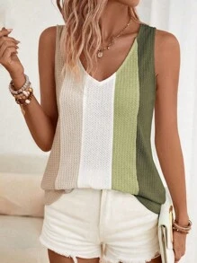 SHEIN LUNE Top de punto de cuello cuadrado de tirantes con fruncidos en la cintura alta, diseño minimalista casual de punto acanalado, color blanco talla grande