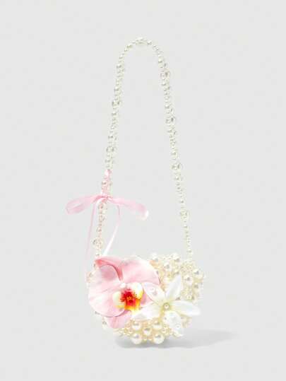Kawaii Fashion Elegant Beaded 3D Flower Decor Shoulder Bag