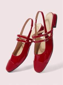 CUCCOO DOLLMOD Women's Stylish Red Mary Jane Slingback Shoes, Simple Casual Comfortable For Commute, Date, Party, Holiday