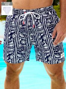 Surfspeed Men's Tropical Print Beach Shorts, Casual Holiday Style - Blue - View 1