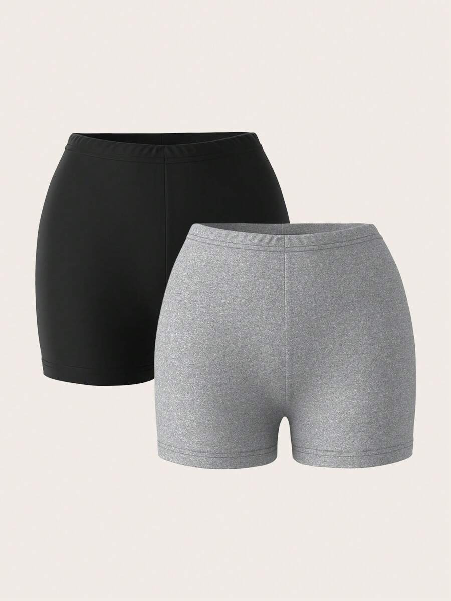 SHEIN PETITE 2 件套女士针织紧身短款打底裤，休闲夏装 - 彩色 - 查看 1