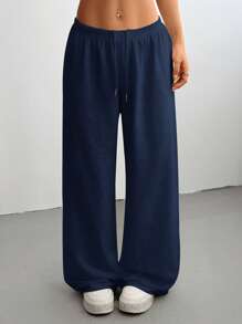 SHEIN PETITE CURVE Pantalones de chándal de mujer de verano, de corte holgado y con nudo delantero, para uso casual diario