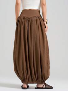 Ontre 2025 年女士纯色夏季时尚带口袋灯笼裙，优雅派对裙适合独立日、度假、海滩、休闲、毕业典礼、婚礼、阵亡将士纪念日、舞会礼服，适合日常通勤，短款上衣 + 裙子套装，灯笼裙，A 字裙，百褶裙