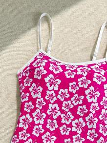 Swim Mod 2件套女士海滩度假花卉印花吊带针织泳衣套装 - 粉色 - 查看 5