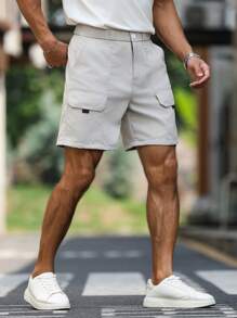 Manfinity Homme 男士宽松休闲及膝工装短裤，夏季 - 米色 - 查看 2