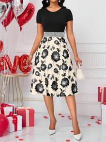 SHEIN Clasi 优雅休闲情人节印花连衣裙 - 黑色 - 查看 6