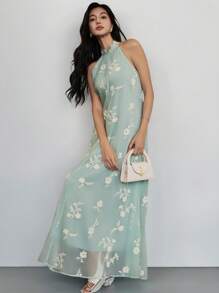 Heiryn Blumen-Stickerei Kleid für Damen, eleganter ärmelloser Stil für den Sommer