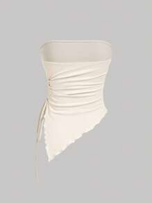SHEIN MOD Top bustier con pliegues en la cintura atada a los lados, top tubo con estampado retro, top de otoño, top para salir, top de tirantes marrón