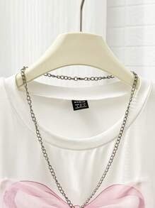 SHEIN Conjunto de camisetas a juego "Mamá y yo", camiseta casual cómoda de mujer con cuello redondo y manga corta, con lazo estampado y lazo de malla, amor madre-hija, regalo del Día de la Madre - Blanco - Ver 5