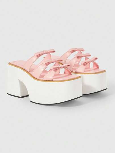 Kawaii Damen sexy Schleifen Plateau Sandalen - Punk Stil Rückengurt offene Zehenfront Blockabsatz Schuhe - bequem atmungsaktiv Slip-On