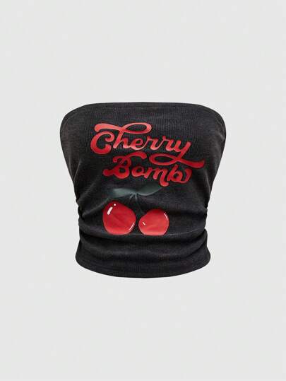 J-Fashion Y2K Sexy Cherry Print Knitted Crop Top For Women