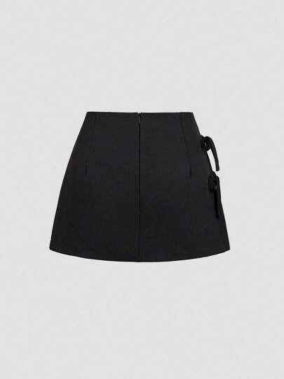 Sweetra Minifalda de mujer con diseño de lazo, encaje y abertura sexy tipo A-line, para primavera/verano