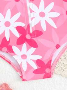 新生儿花卉印花连体泳衣（带头带）