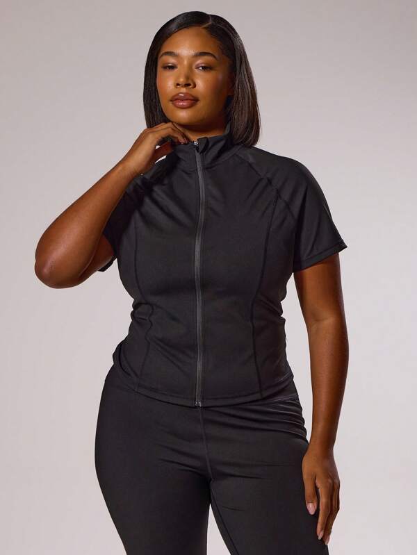 MUSERA MUSERA Veste zippée à manches courtes et pantalon de yoga stretch pour femmes en grande taille. Tenue active d'entraînement de gym pour l'été.