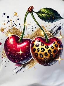 INAWLY Áo thun tay ngắn cổ tròn in họa tiết quả anh đào đơn giản, đa năng cho nữ, mùa hè - trắng - Xem 5