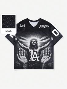 ROMWE MEN Prep V-Neck Fashionable Printed Casual Short Sleeve T-Shirt, Summer