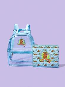 SCOOBY-DOO X SHEIN 2件套透明女士时尚背包套装，蓝色花卉印花